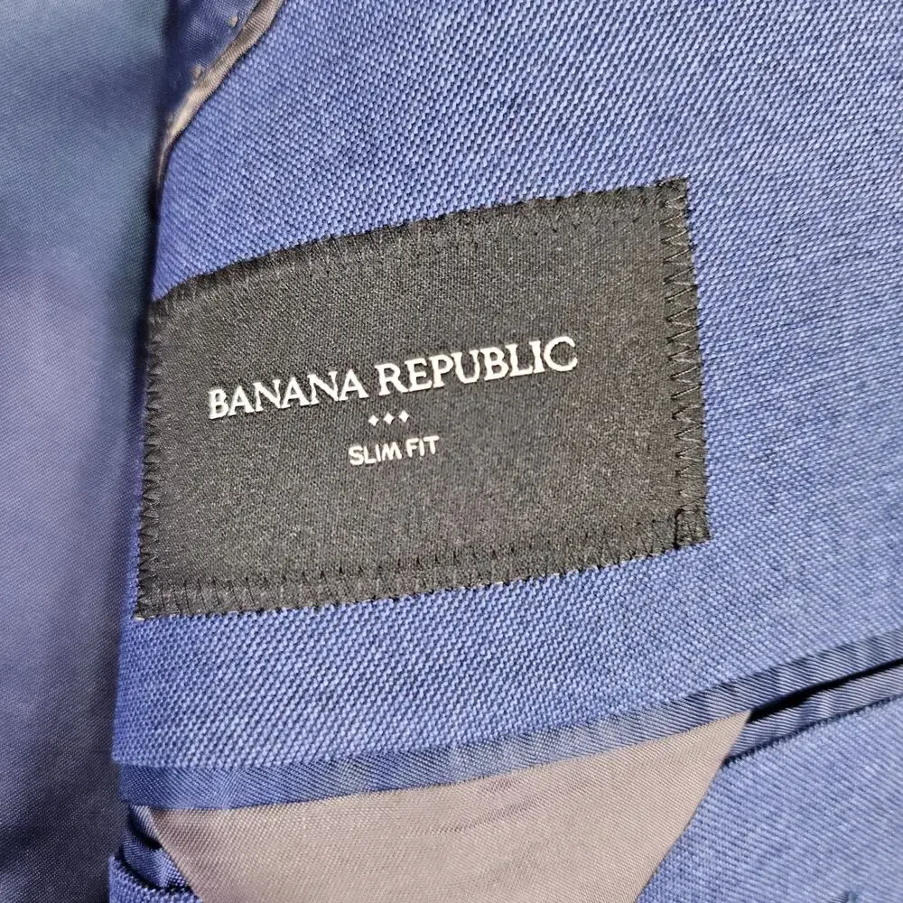 Banana Republic Mens Sharkskin Blazer Slim Fit Jacket 40R Navy Blue Stretch NEW